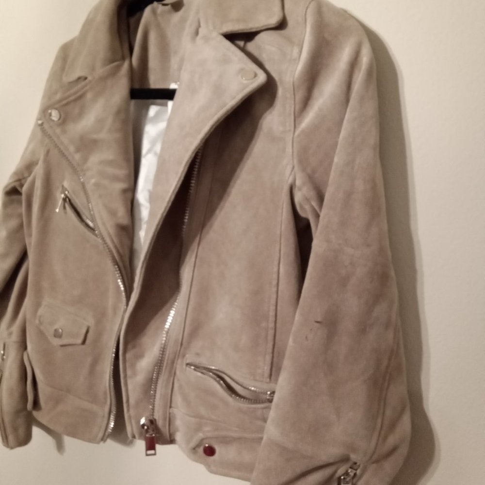 H&M Faux Suede Tan Biker Jacket Size 4